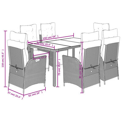 vidaXL Set mobilier de grădină cu perne, 7 piese, negru, poliratan