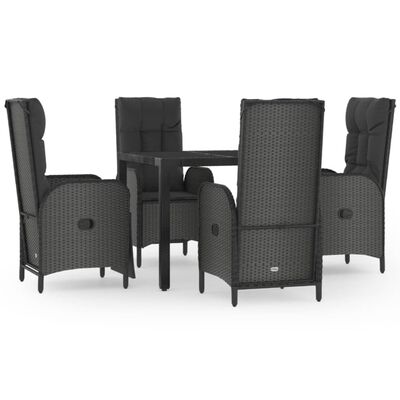 vidaXL Set mobilier de grădină cu perne, 5 piese, negru, poliratan