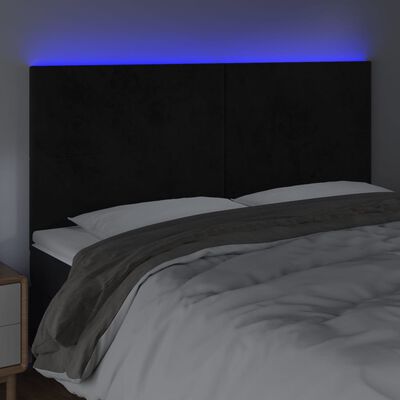 vidaXL Tăblie de pat cu LED, negru, 200x5x118/128 cm, catifea