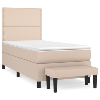 vidaXL Pat box spring cu saltea, cappuccino, 80x200 cm piele ecologică