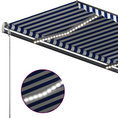 vidaXL Copertină retractabilă manual cu LED, albastru&alb, 450x350 cm