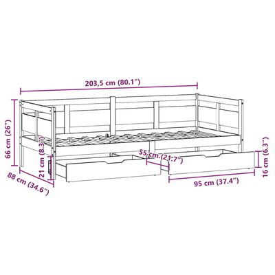 vidaXL Pat de zi cu sertare, 80x200 cm, lemn masiv pin