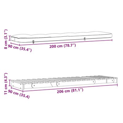 vidaXL Canapea futon cu saltea, alb, 90x206x11 cm, lemn masiv de pin