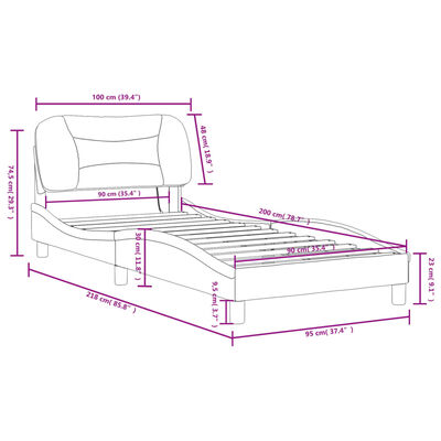 vidaXL Cadru de pat cu lumini LED, crem, 90x200 cm, textil