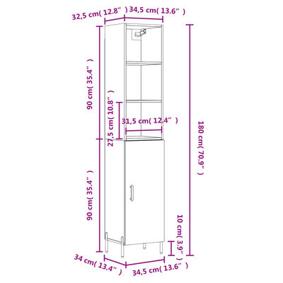 vidaXL Dulap înalt, alb extralucios, 34,5x34x180 cm, lemn prelucrat