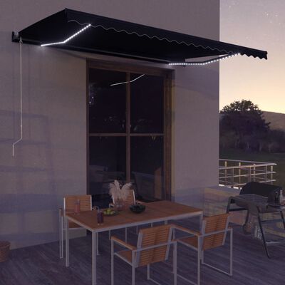 vidaXL Copertină retractabilă manual cu LED, antracit, 600 x 300 cm