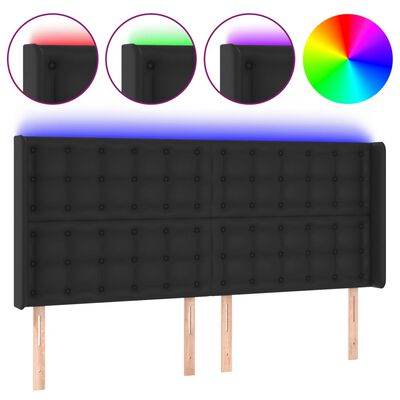 vidaXL Tăblie de pat cu LED, negru, 163x16x118/128 cm, piele ecologică