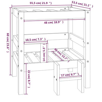 vidaXL Pat pentru câini, gri, 55,5x53,5x60 cm, lemn masiv de pin