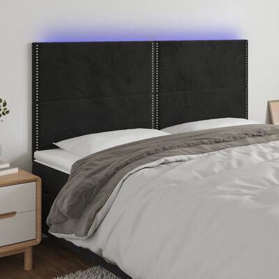 vidaXL Tăblie de pat cu LED, negru, 180x5x118/128 cm, catifea