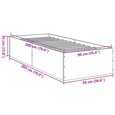 vidaXL Cadru de pat, stejar fumuriu, 90x200 cm, lemn prelucrat