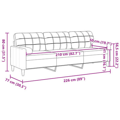 vidaXL Canapea cu 3 locuri cu pernuțe, gri deschis, 210 cm, textil