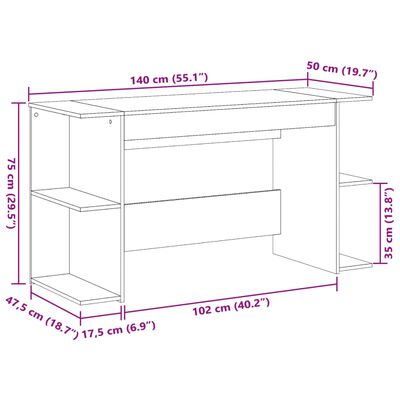 vidaXL Birou, gri sonoma, 140x50x75 cm, lemn compozit