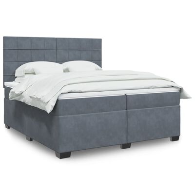 vidaXL Pat box spring cu saltea, gri închis, 200x200 cm, catifea