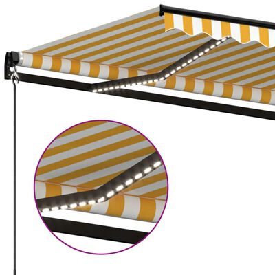 vidaXL Copertină retractabilă manual cu LED, galben și alb, 400x350 cm