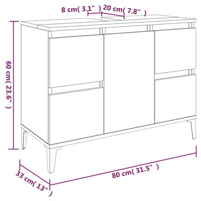 vidaXL Dulap de chiuvetă, alb extralucios, 80x33x60 cm, lemn prelucrat