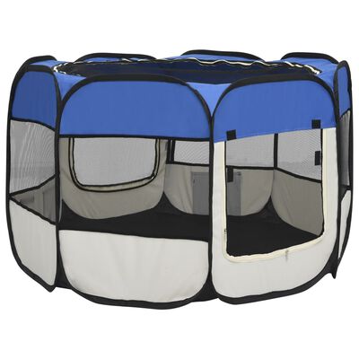 vidaXL Țarc joacă pliabil câini cu sac transport albastru 90x90x58 cm