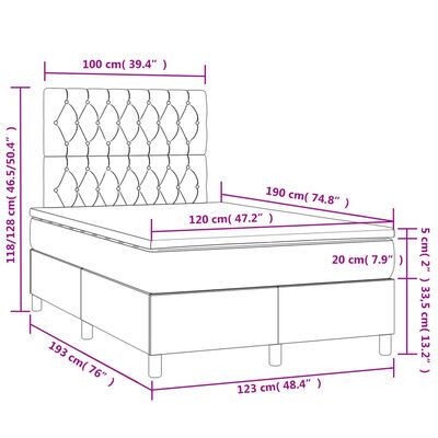 vidaXL Pat cu arcuri, saltea și LED, negru, 120x190 cm, textil