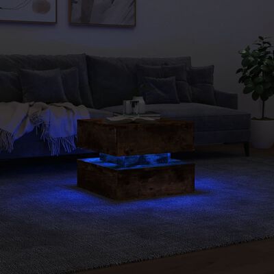 vidaXL Măsuță de cafea cu lumini LED, stejar fumuriu, 50x50x40 cm