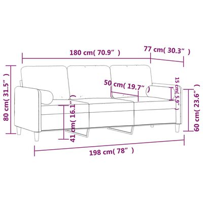 vidaXL Canapea cu 3 locuri cu pernuțe, gri deschis, 180 cm, catifea