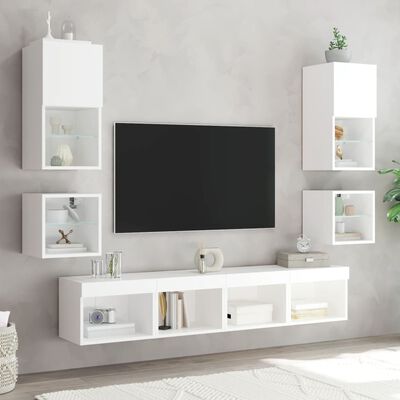 vidaXL Comode TV de perete cu lumini LED, alb, 30x28,5x30 cm