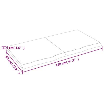 vidaXL Blat de baie, 120x60x4 cm, lemn masiv netratat