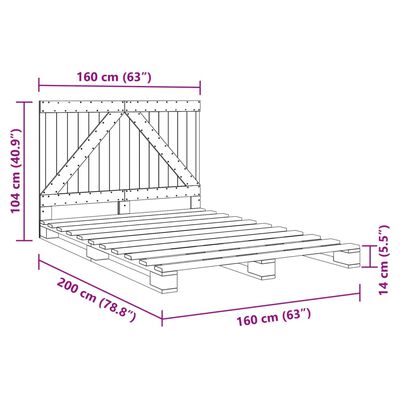 vidaXL Cadru de pat cu tăblie, gri, 160x200 cm, lemn masiv de pin