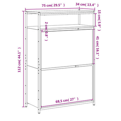 vidaXL Pantofar, gri sonoma, 75x34x112 cm, lemn prelucrat