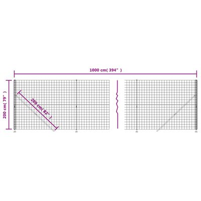 vidaXL Gard plasă de sârmă cu bordură, verde, 2x10 m