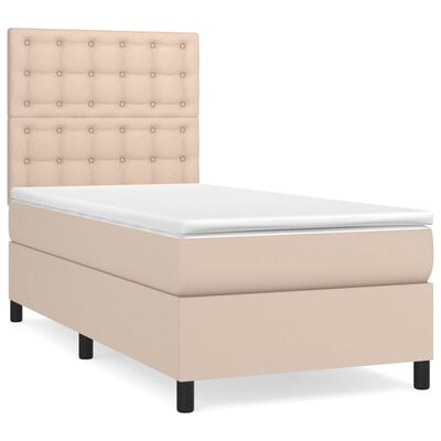 vidaXL Pat box spring cu saltea, cappuccino, 80x200 cm piele ecologică