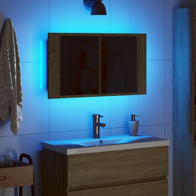 vidaXL Dulap cu oglindă & LED stejar sonoma 90x12x45 cm lemn prelucrat