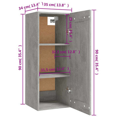 vidaXL Dulap suspendat, gri beton, 35x34x90 cm, lemn prelucrat