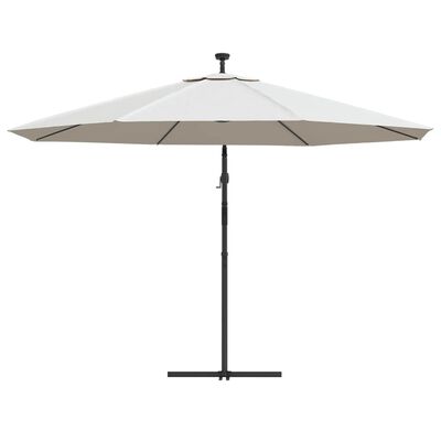 vidaXL Umbrelă suspendată cu LED-uri și stâlp metalic, nisipiu, 350 cm