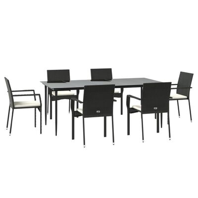 vidaXL Set mobilier de grădină cu perne, 7 piese, negru, poliratan