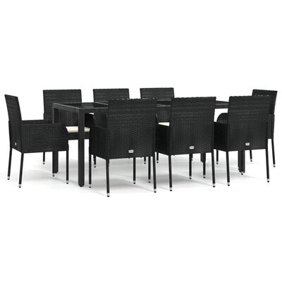 vidaXL Set mobilier de grădină cu perne, 9 piese, negru, poliratan