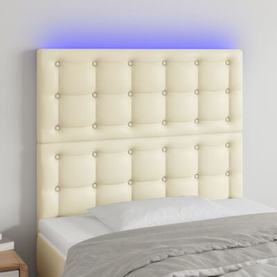 vidaXL Tăblie de pat cu LED, crem, 100x5x118/128 cm, piele ecologică