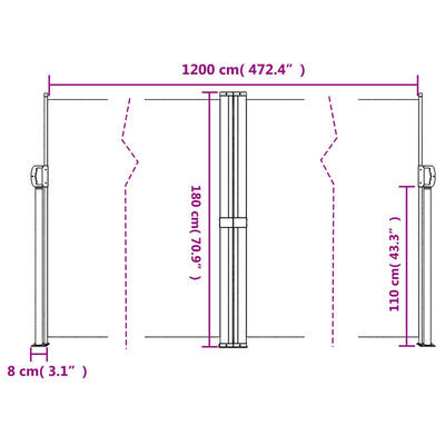 vidaXL Copertină laterală retractabilă, taupe, 180x1200 cm