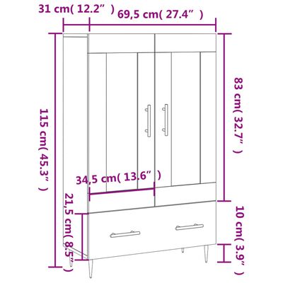 vidaXL Dulap înalt, stejar Sonoma, 69,5x31x115 cm, lemn prelucrat