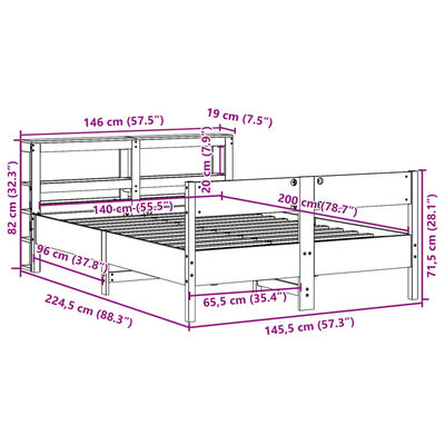 vidaXL Cadru de pat fără saltea, maro ceruit 140x200 cm lemn masiv pin