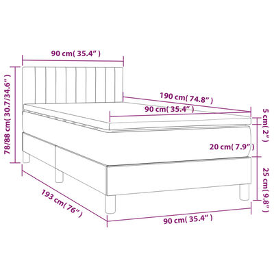 vidaXL Pat box spring cu saltea, crem, 90x190 cm, textil