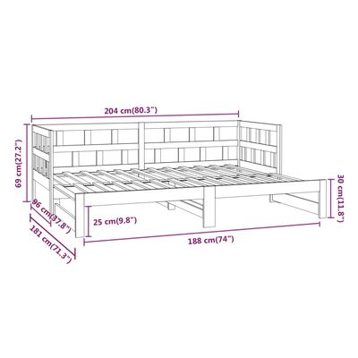 vidaXL Pat extensibil de zi, gri, 2x(90x200) cm, lemn masiv de pin