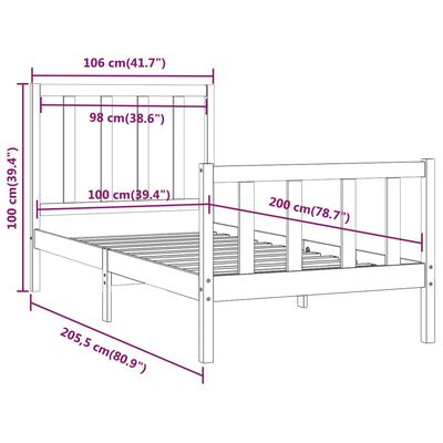 vidaXL Cadru de pat, alb, 100x200 cm, lemn masiv