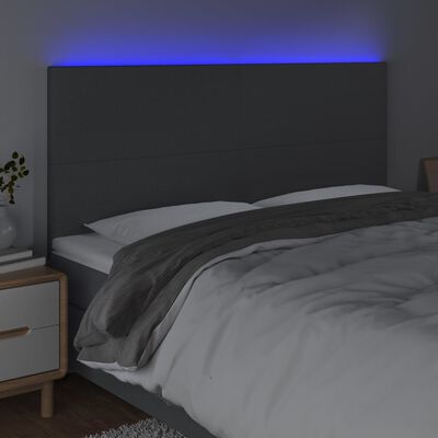 vidaXL Tăblie de pat cu LED, gri închis, 180x5x118/128 cm, textil