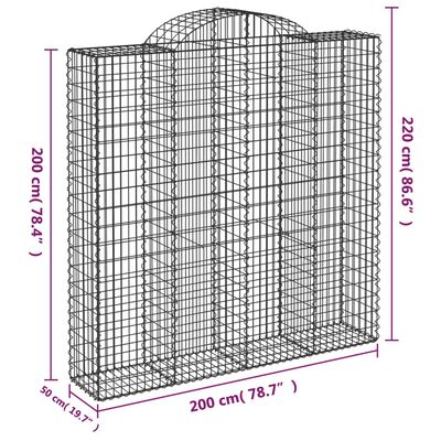 vidaXL Coș gabion arcuit 200x50x200/220 cm fier galvanizat