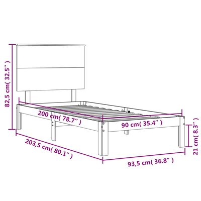 vidaXL Cadru de pat cu tăblie, alb, 90x200 cm, lemn masiv