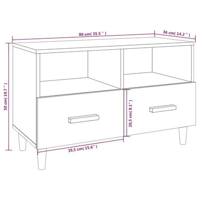 vidaXL Comodă TV, gri sonoma, 80x36x50 cm, lemn prelucrat