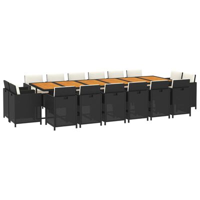 vidaXL Set mobilier de exterior cu perne, 17 piese, negru, poliratan