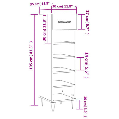 vidaXL Pantofar, alb, 30x35x105 cm, lemn compozit