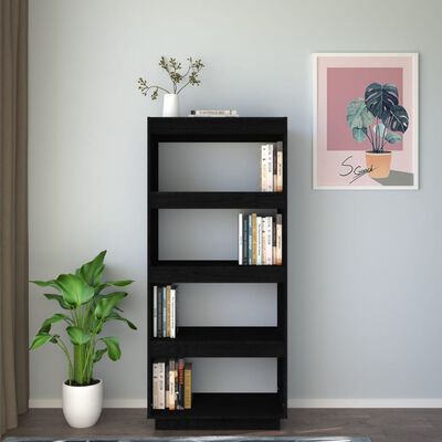 vidaXL Bibliotecă/Separator cameră negru 60x35x135 cm lemn masiv pin