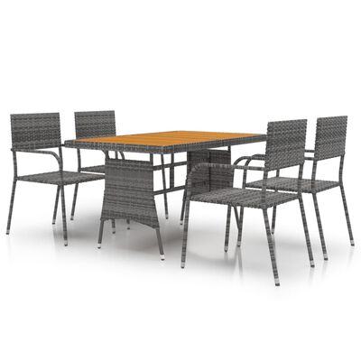 vidaXL Set de mobilier de exterior, 5 piese, gri, poliratan