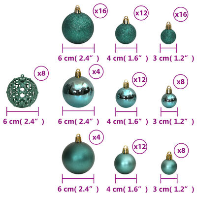 vidaXL Globuri de Crăciun, 100 buc, verde, 3 / 4 / 6 cm